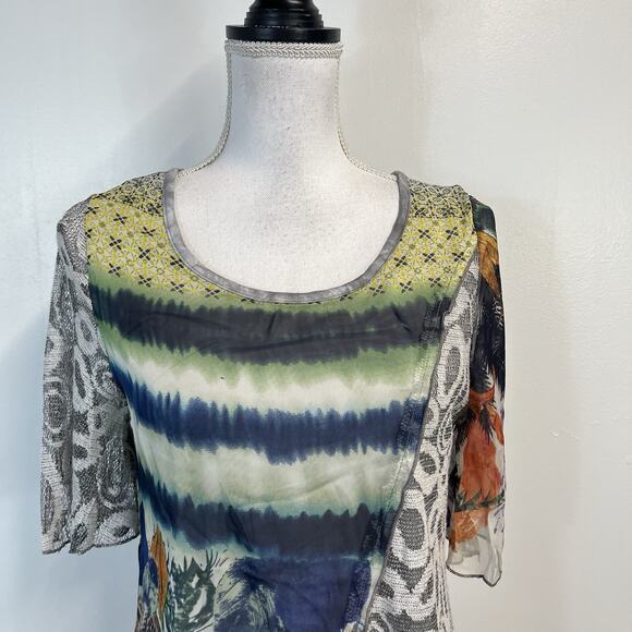 LV Collection Top Tunic size Small Navy Artsy Sheer Mountains Peasant Boutique - Picture 3 of 9